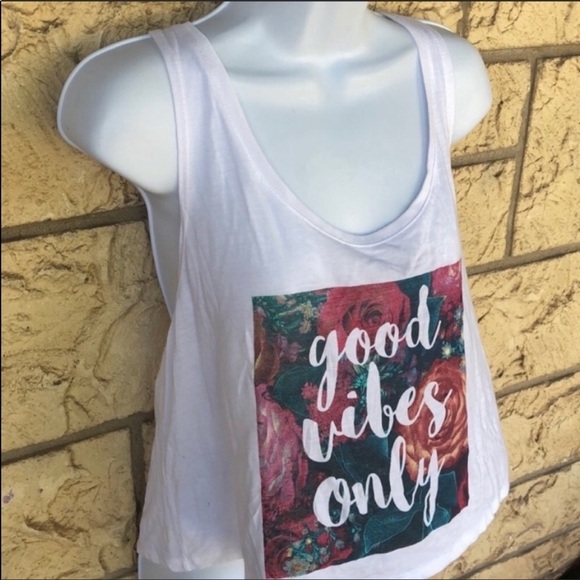 Good vibes Tank Top Floral White Loose Large - Picture 4 of 11